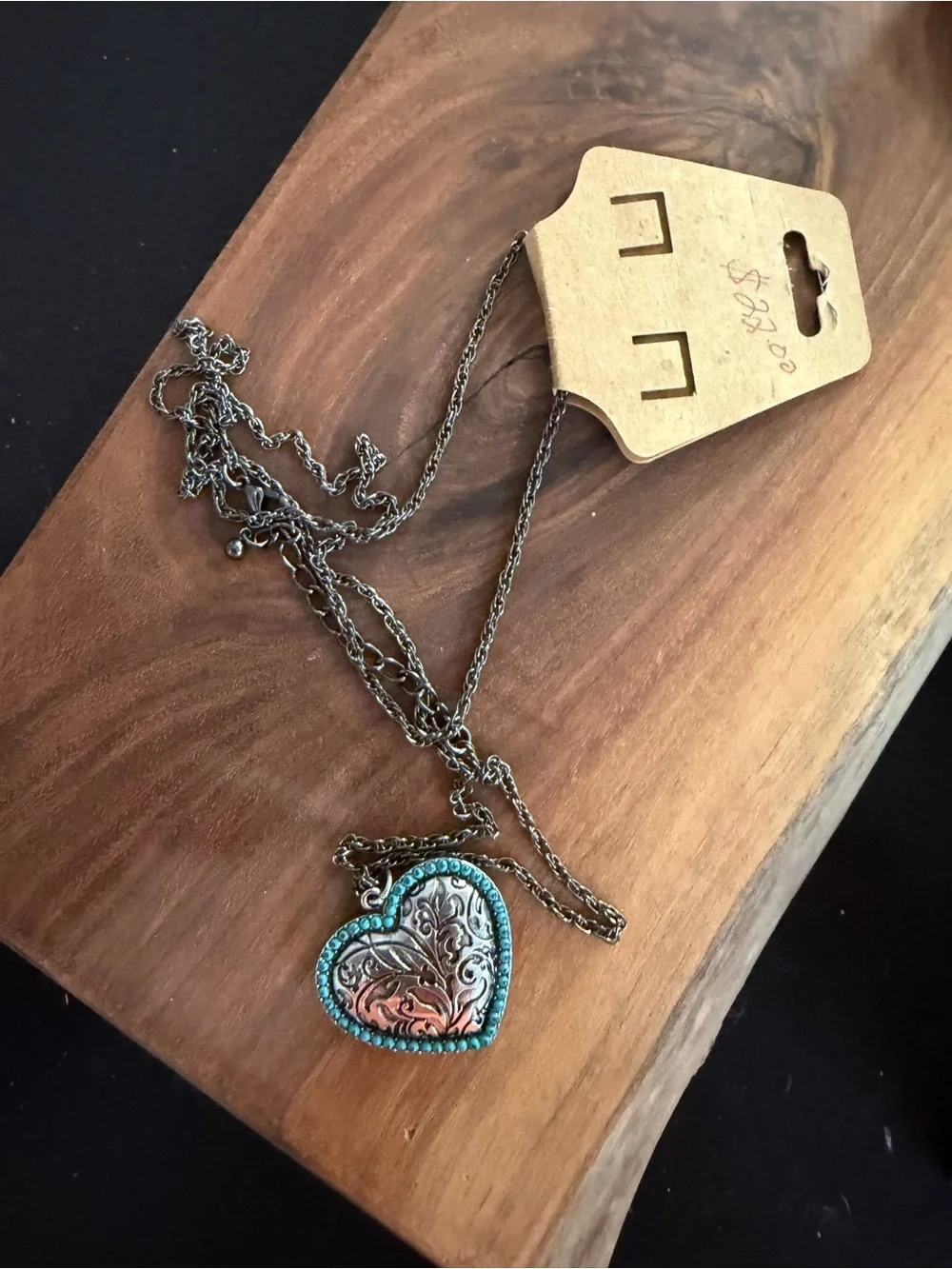 Heart Pendant Necklace with Turquoise Trim